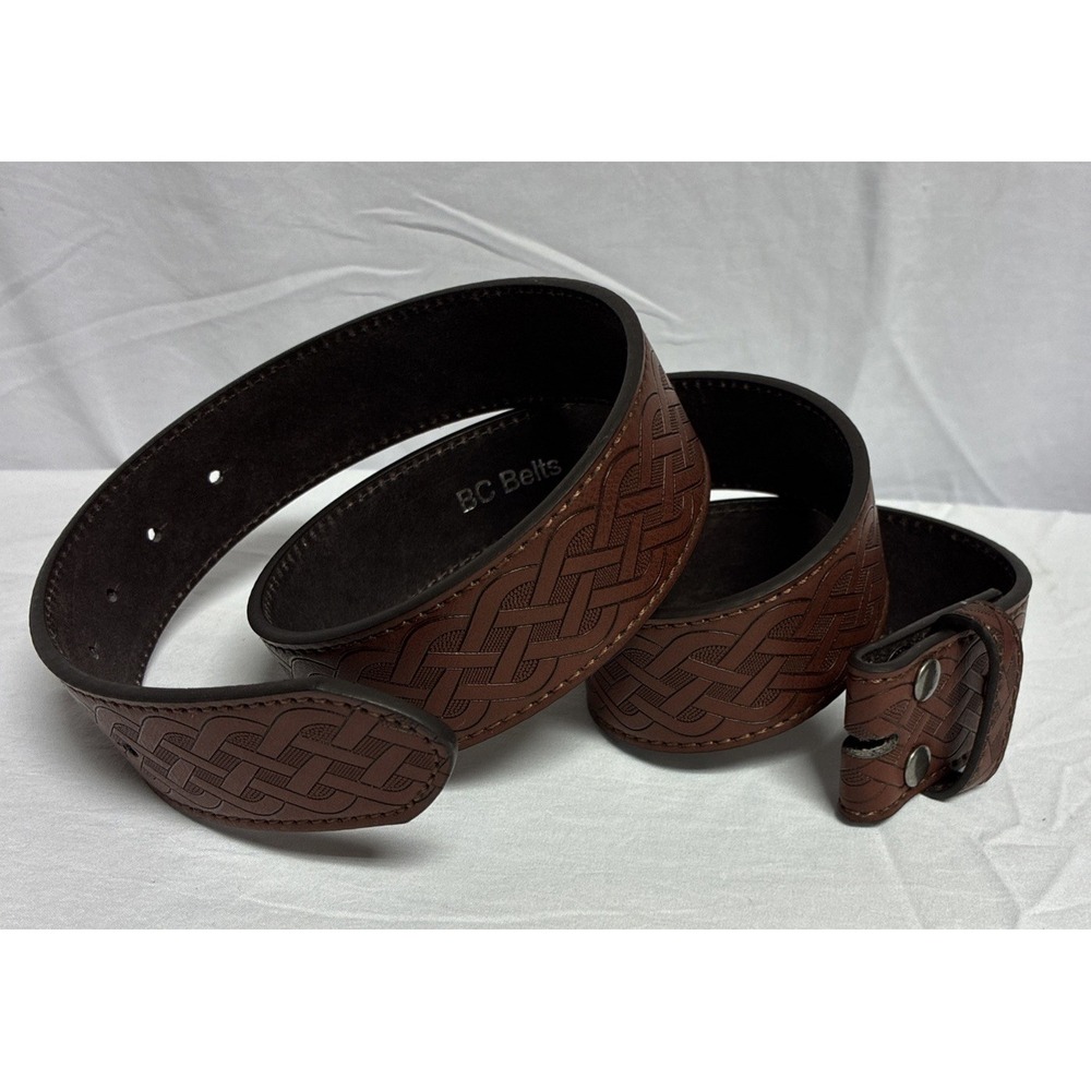 BC Belts Tooled Leather Brown Embossed  Western Belt  No Buckle  Sz.Large NEW